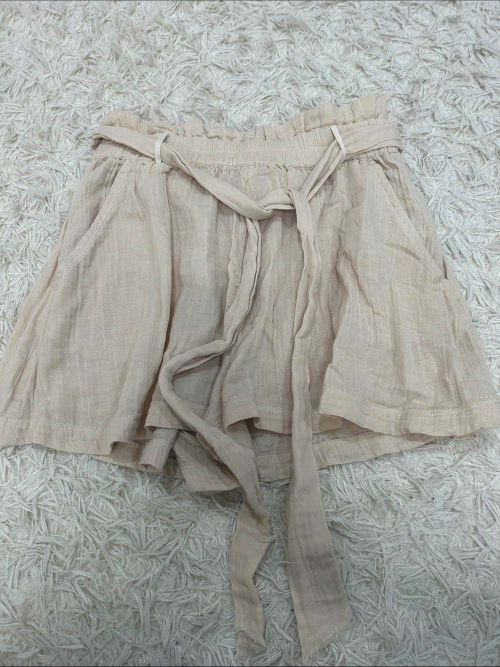 Free People Beige Gauze Linen-Look High-Waist Shorts